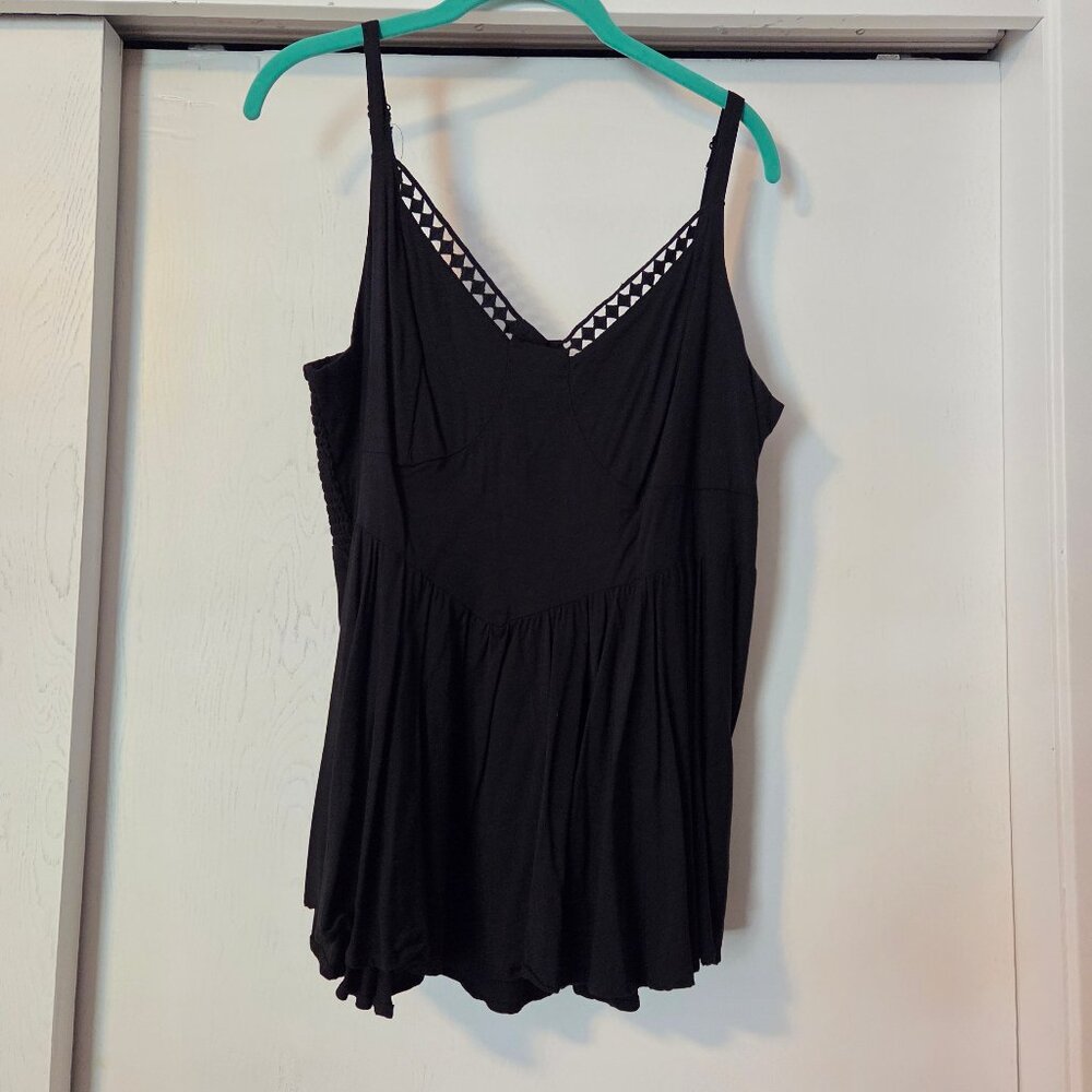 Torrid 2 Black Babydoll Cami Top Cutout Trim Smocked Back Adjustable Straps